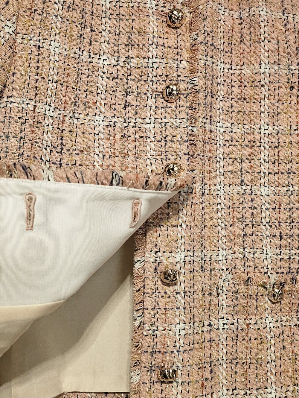 LOFT Peach Tweed Coat with Gold-Tone Buttons